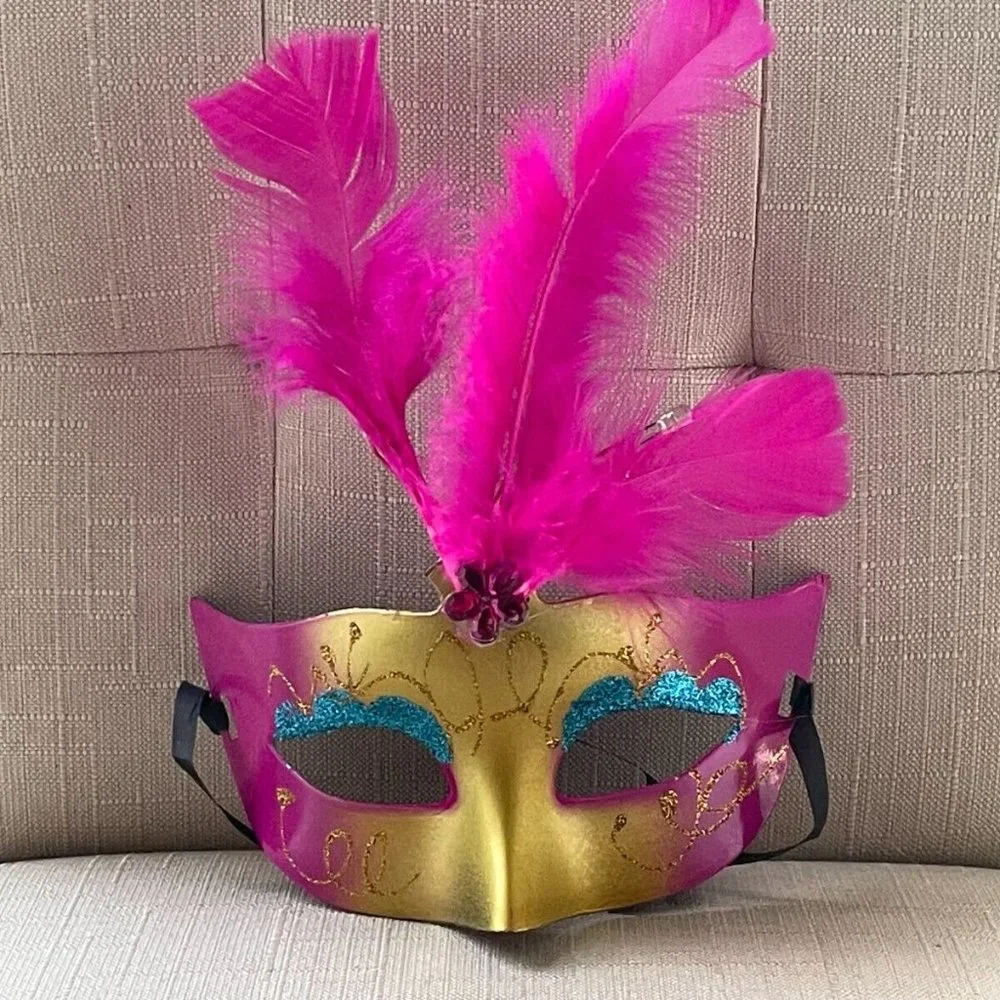 Halloween Mask Party Light Up Eyemask Masquerade Mask Deep Pink Faux Fur Mask